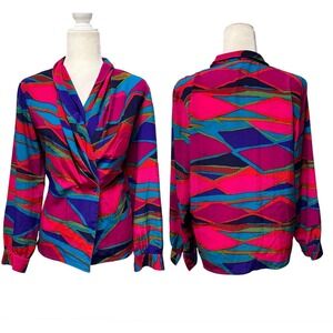 Vtg Psychedelic Retro Shawl Collar Womens Sz 8 ‎ Abstract Art To Wear Long Tunic